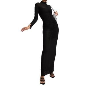 ASOS Deisgn Sheer Ruched Maxi Dress in Black, Size 0